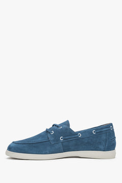 Męskie niebieskie loafersy w stylu żeglarskim z włoskiego weluru naturalnego Premium Estro.