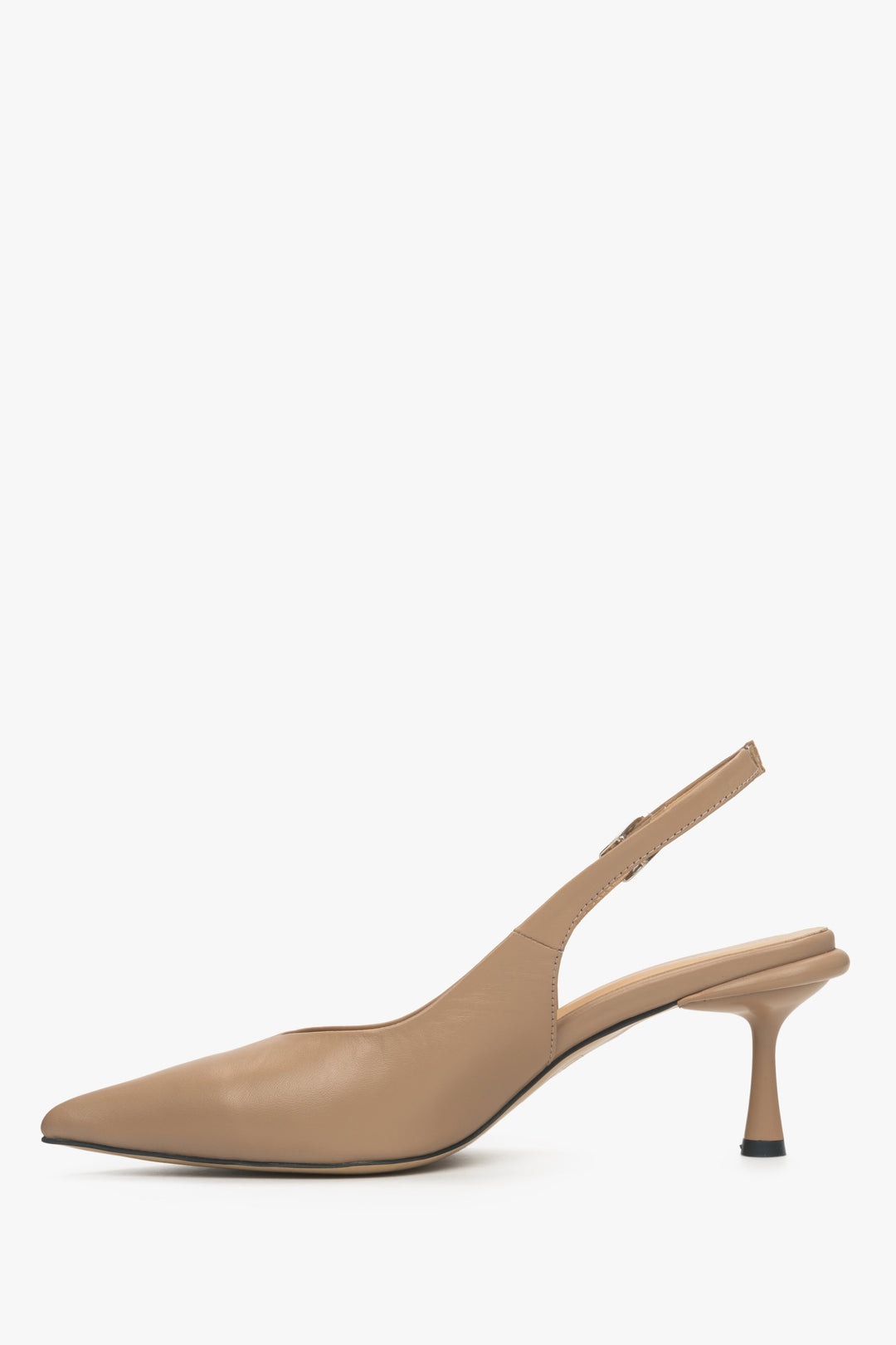 Skórzane beżowe buty damskie typu slingback Estro - profil buta.