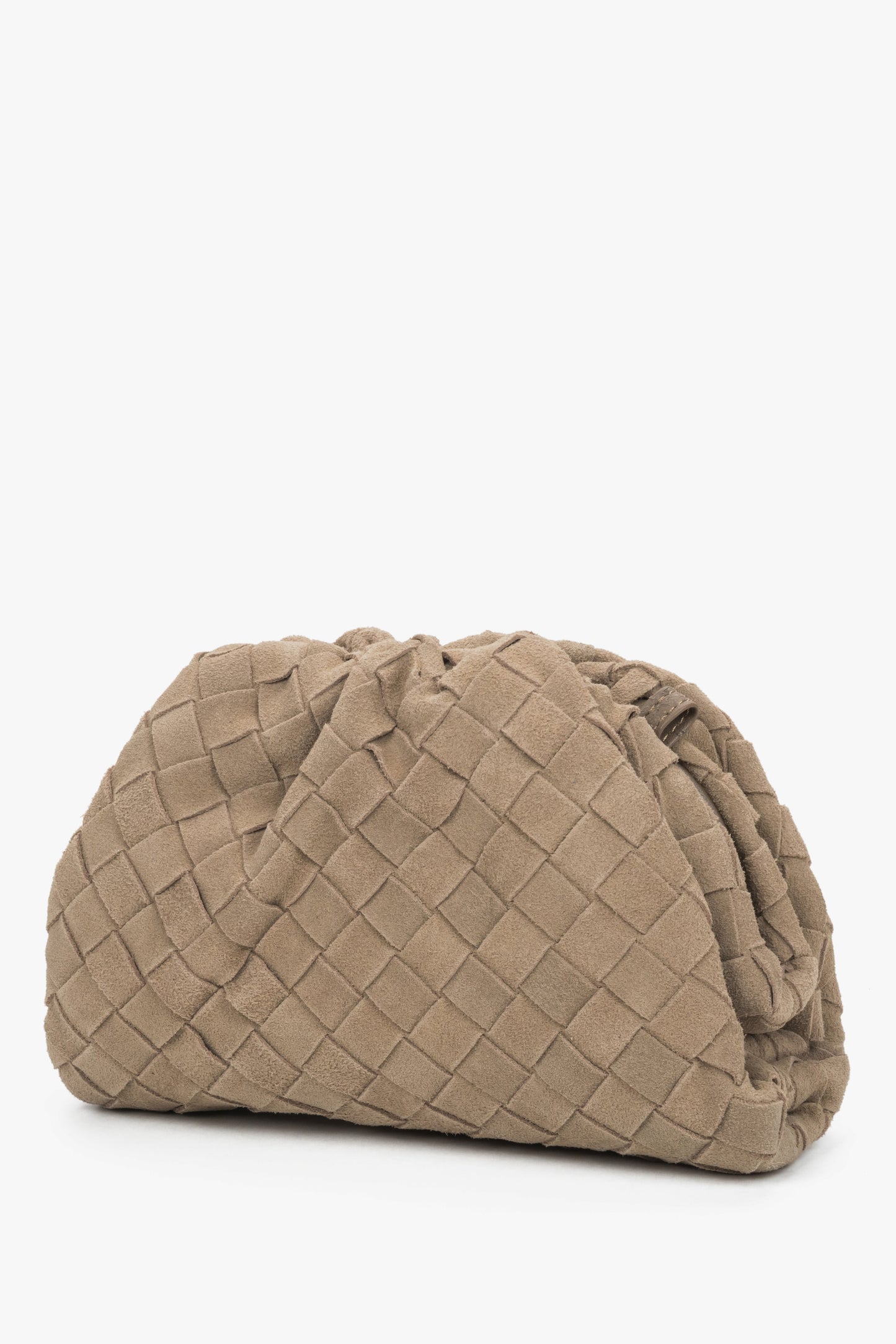 Torebka damska typu worek, mała, beżowa, z weluru naturalnego, Estro.