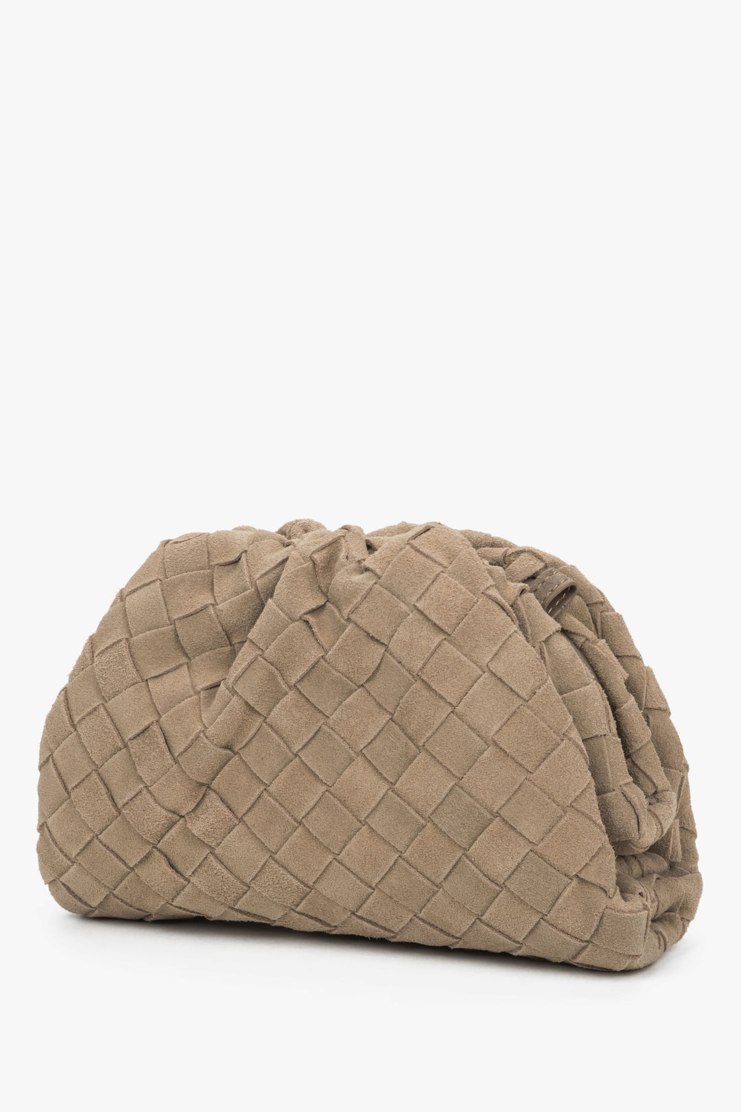 Torebka damska typu worek, mała, beżowa, z weluru naturalnego, Estro.