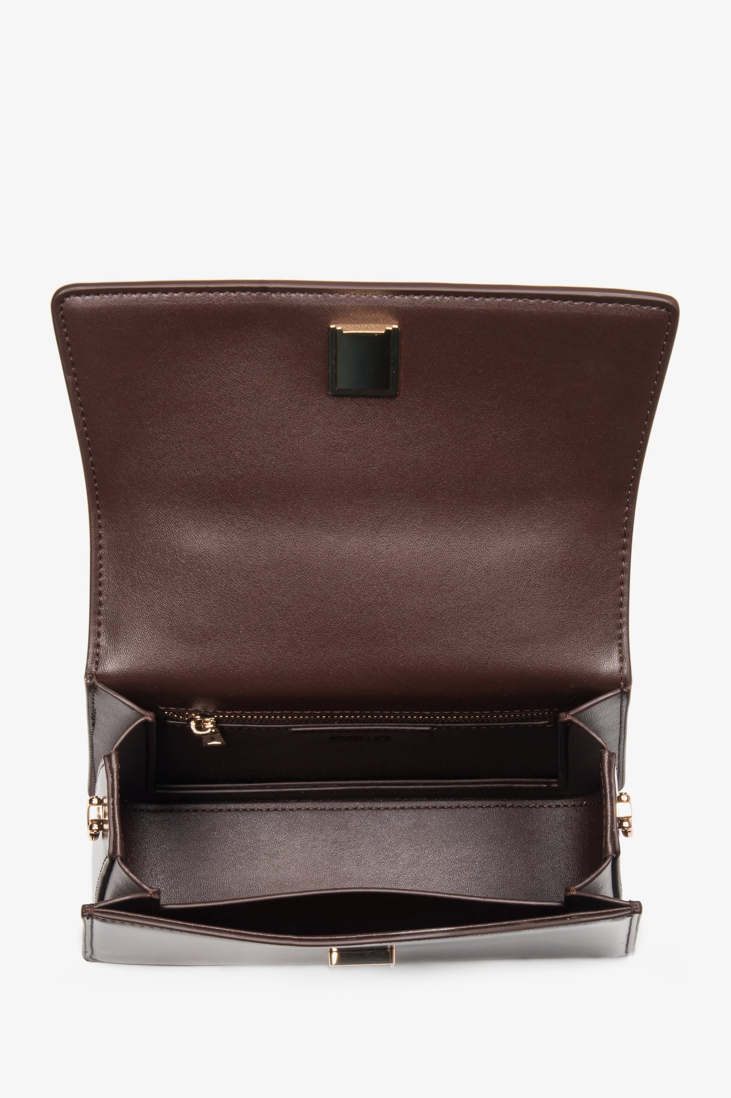 Torebka damska typu kuferek, mała, ciemnobrązowa, ze skóry naturalnej, Estro.