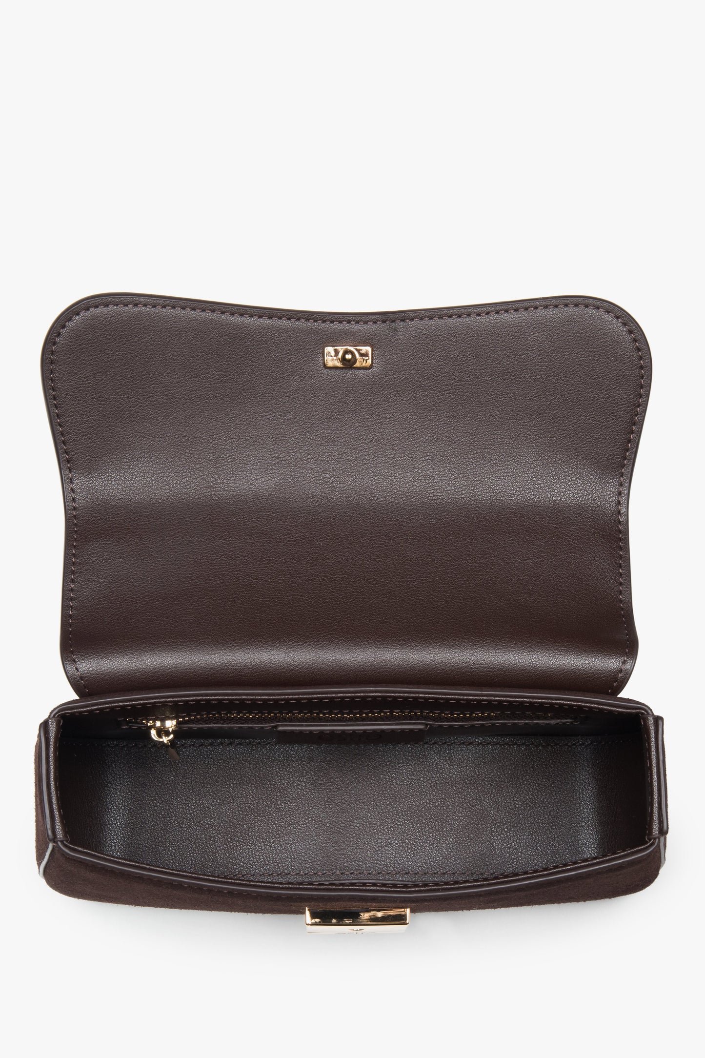 Damska mała, ciemnobrązowa torebka typu kuferek z weluru naturalnego Estro.