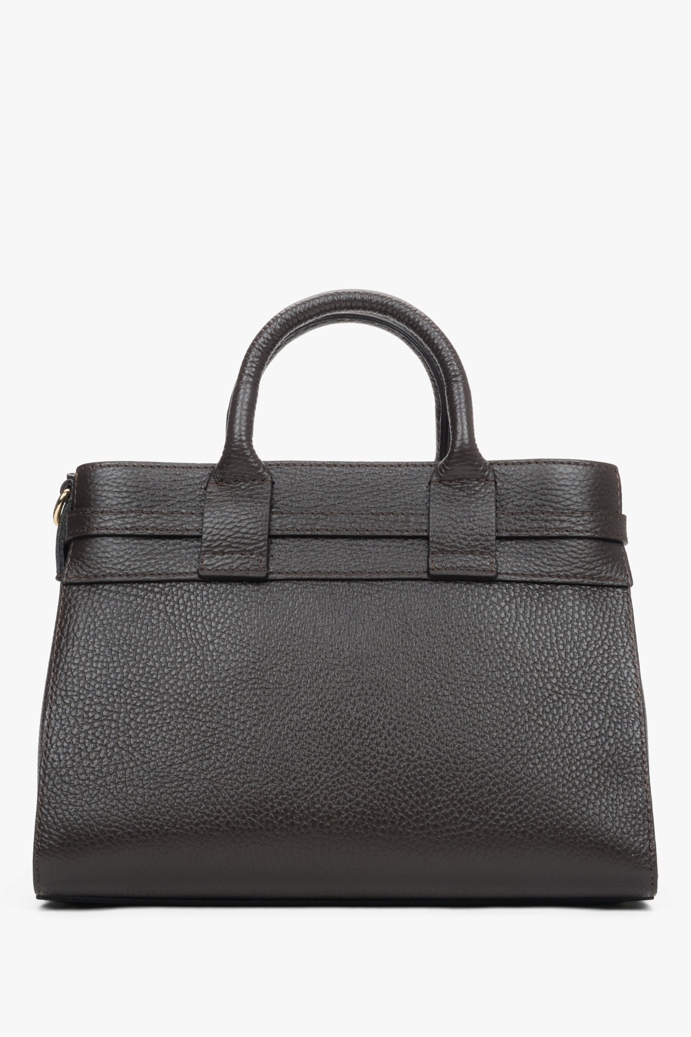 Mała, ciemnobrązowa torebka damska typu kuferek z włoskiej skóry naturalnej Premium.