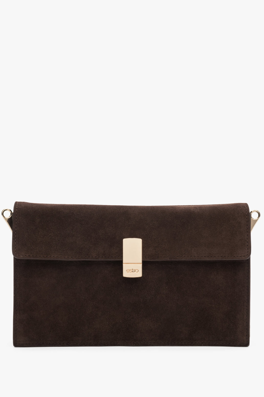 Mała ciemnobrązowa torebka damska na ramię z weluru ze złotymi okuciami Estro ER00118919.