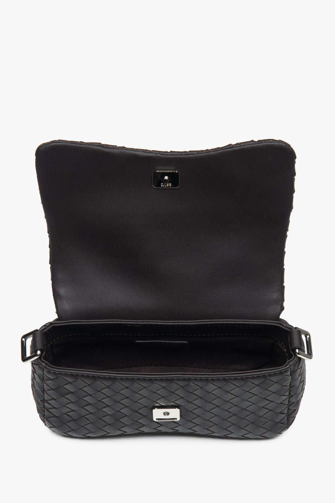 Torebka damska na ramię, mała, ciemnobrązowa, z plecionej skóry naturalnej, Estro.