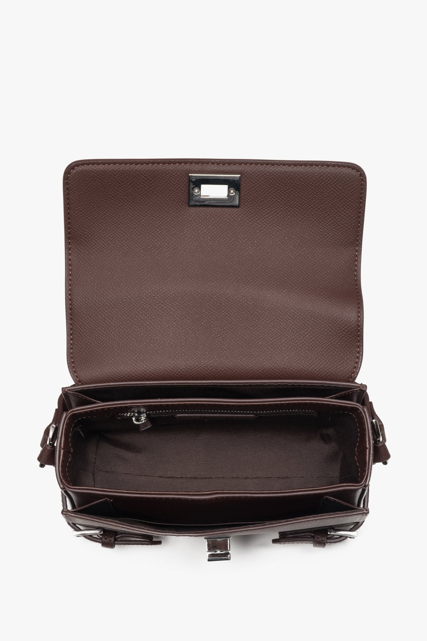 Ze skóry naturalnej, mała, ciemnobrązowa torebka damska na ramię Estro.