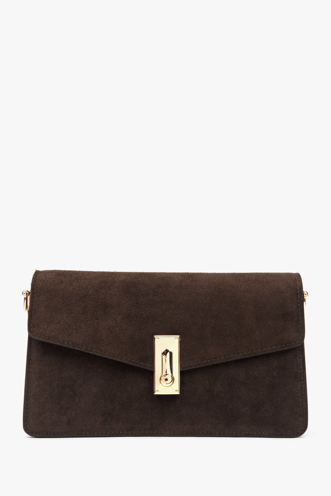 Mała ciemnobrązowa torebka damska na ramię z weluru naturalnego Estro ER00116850.