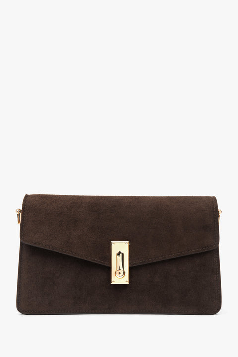 Mała ciemnobrązowa torebka damska na ramię z weluru naturalnego Estro ER00116850.