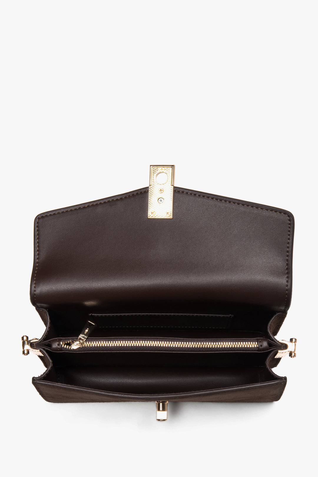 Torebka damska na ramię, mała, ciemnobrązowa, z weluru naturalnego, Estro.