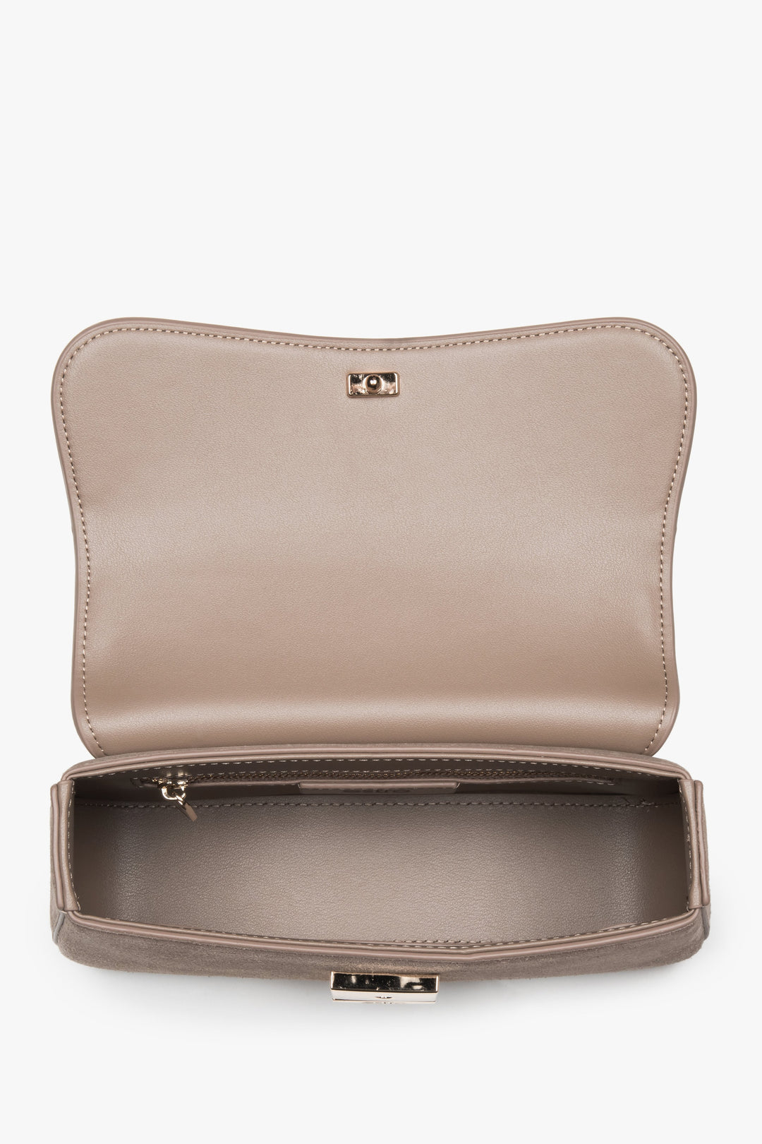 Damska mała, jasnobrązowa torebka typu kuferek z weluru naturalnego Estro.