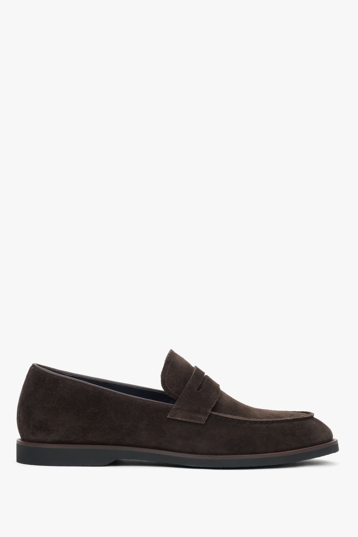 Męskie miękkie ciemnobrązowe loafersy z weluru naturalnego Estro.