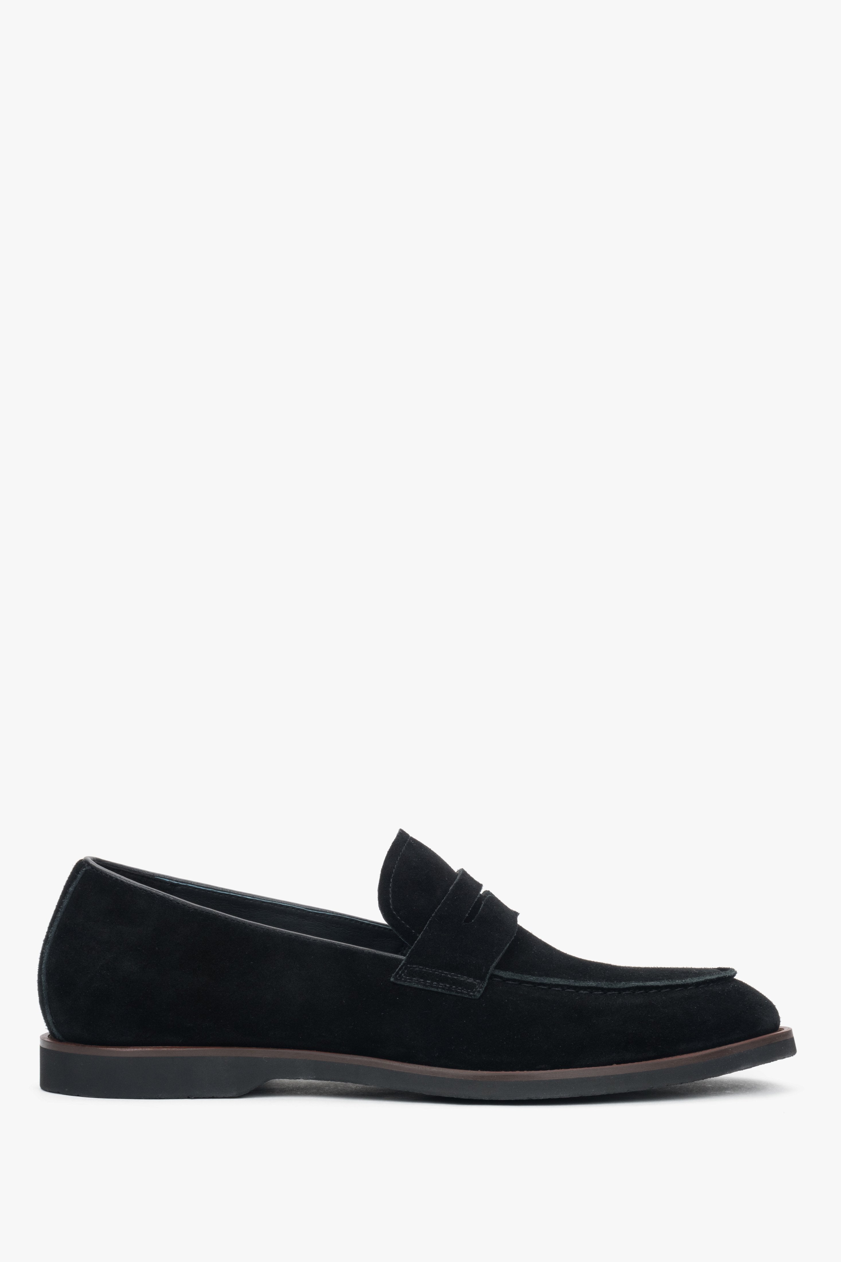 Miękkie czarne loafersy męskie z weluru naturalnego Estro ER00116992.