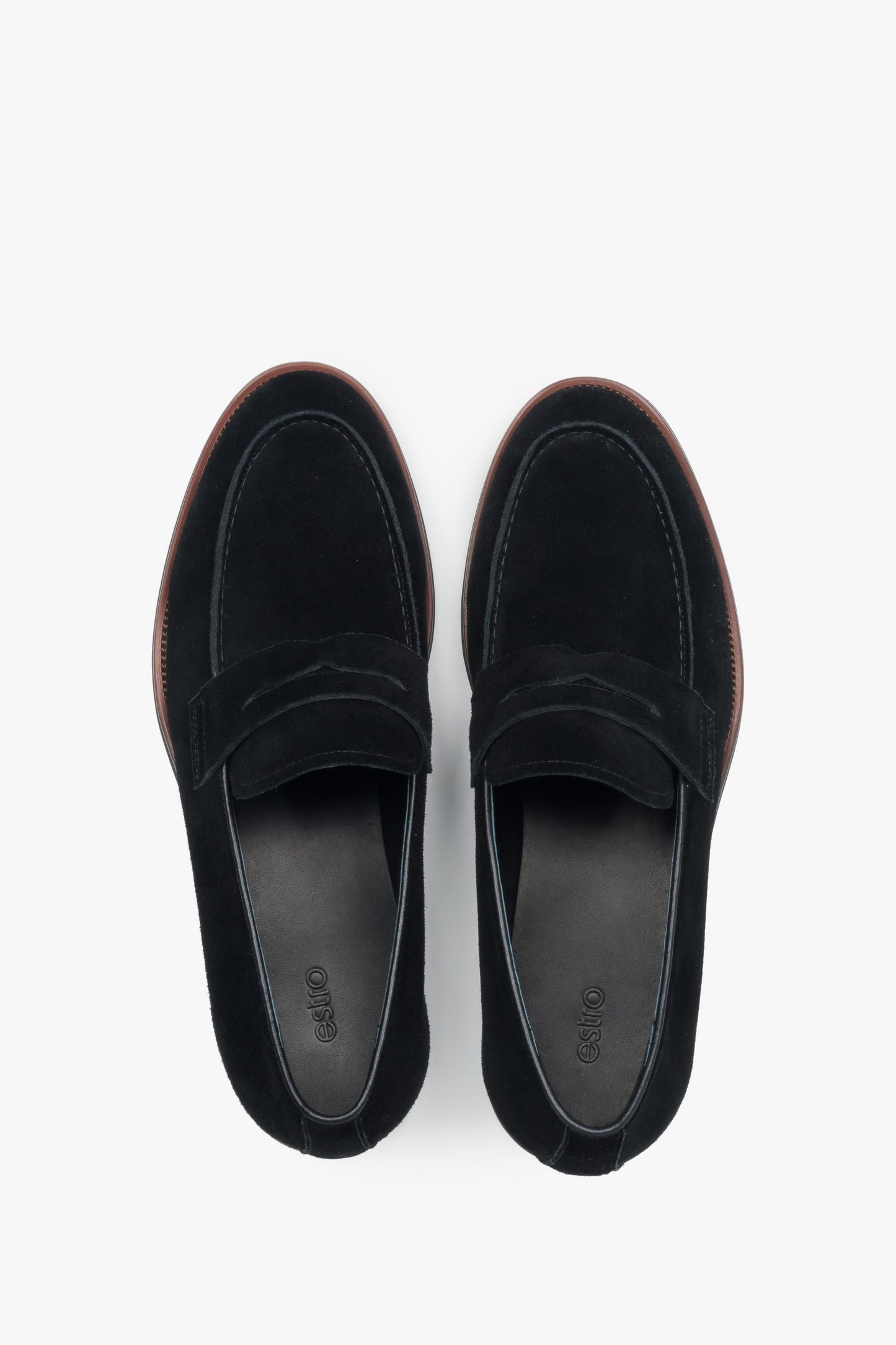 Loafersy męskie, miękkie, czarne, z weluru naturalnego, Estro.