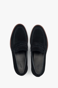 Loafersy męskie, miękkie, czarne, z weluru naturalnego, Estro.