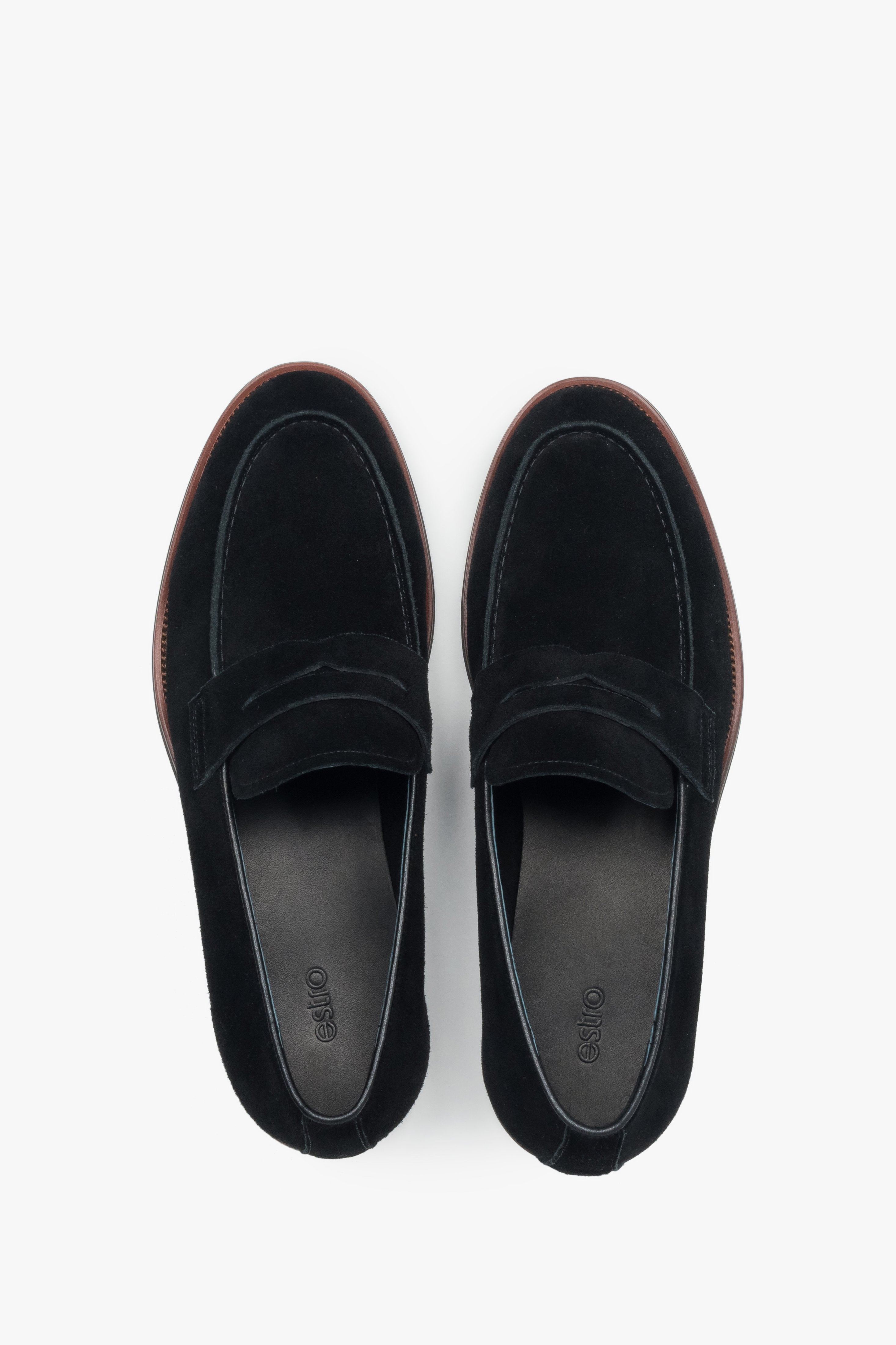 Loafersy męskie, miękkie, czarne, z weluru naturalnego, Estro.