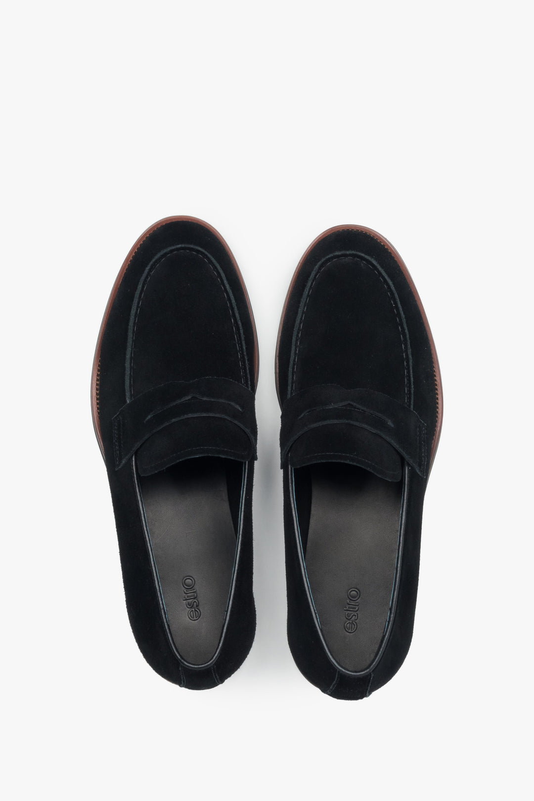 Loafersy męskie, miękkie, czarne, z weluru naturalnego, Estro.