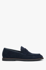 Miękkie granatowe loafersy męskie z weluru naturalnego Estro ER00119054.