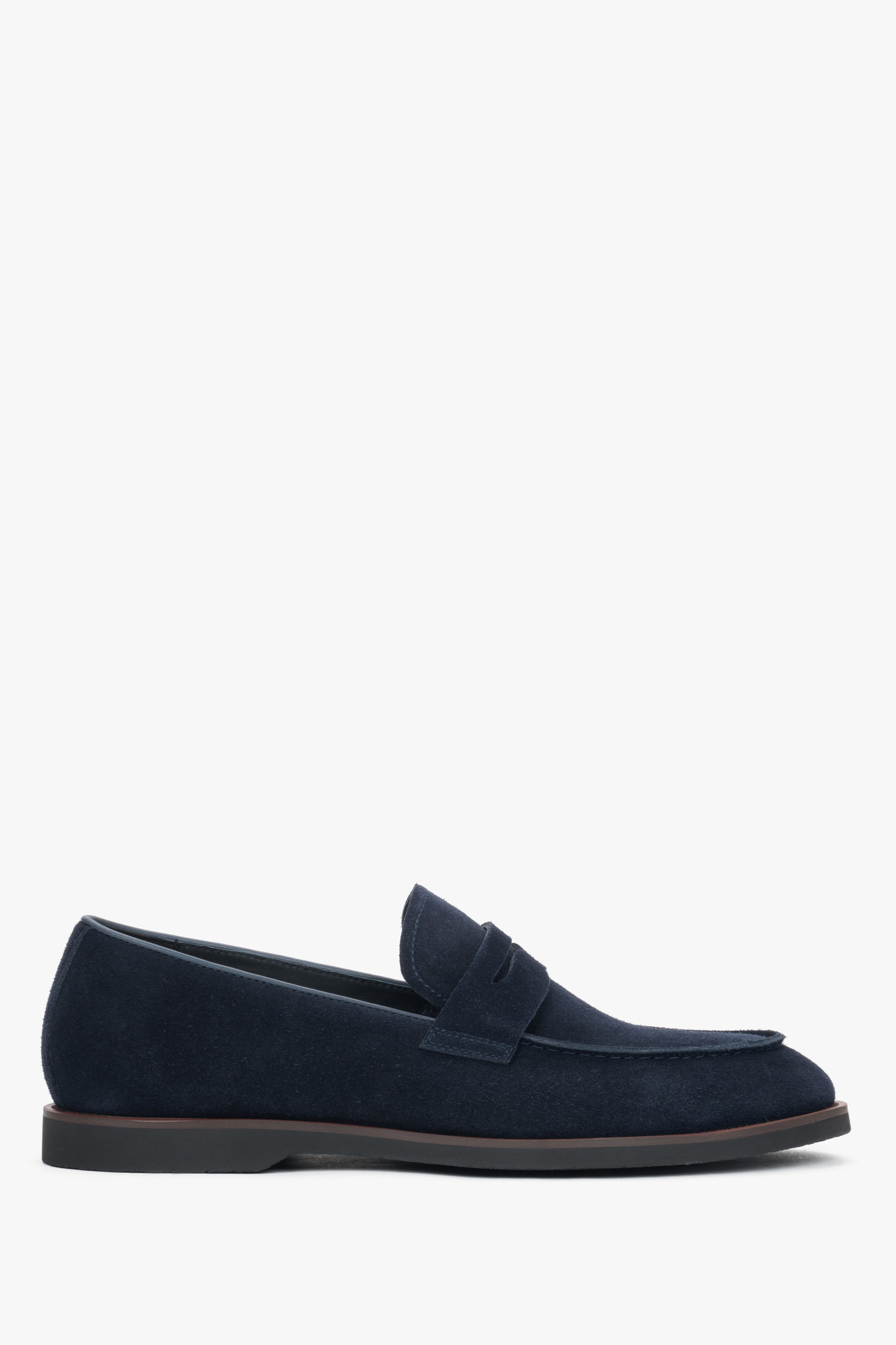 Miękkie granatowe loafersy męskie z weluru naturalnego Estro ER00119054.