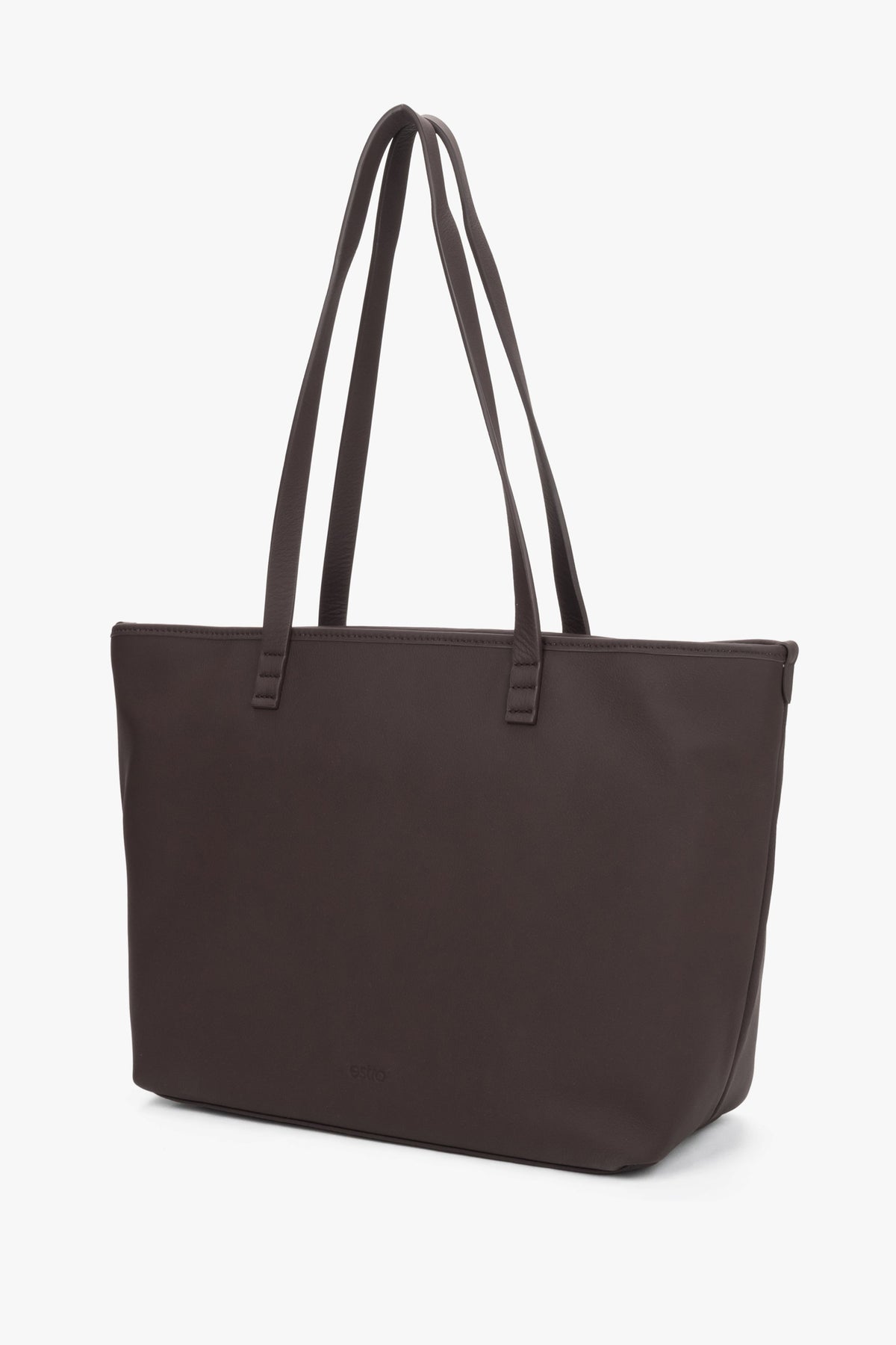 Minimalistyczna ciemnobrązowa torba typu shopper ze skóry naturalnej Estro
