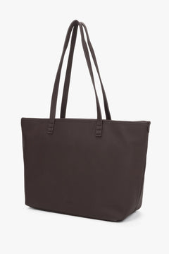 Minimalistyczna ciemnobrązowa torba typu shopper ze skóry naturalnej Estro