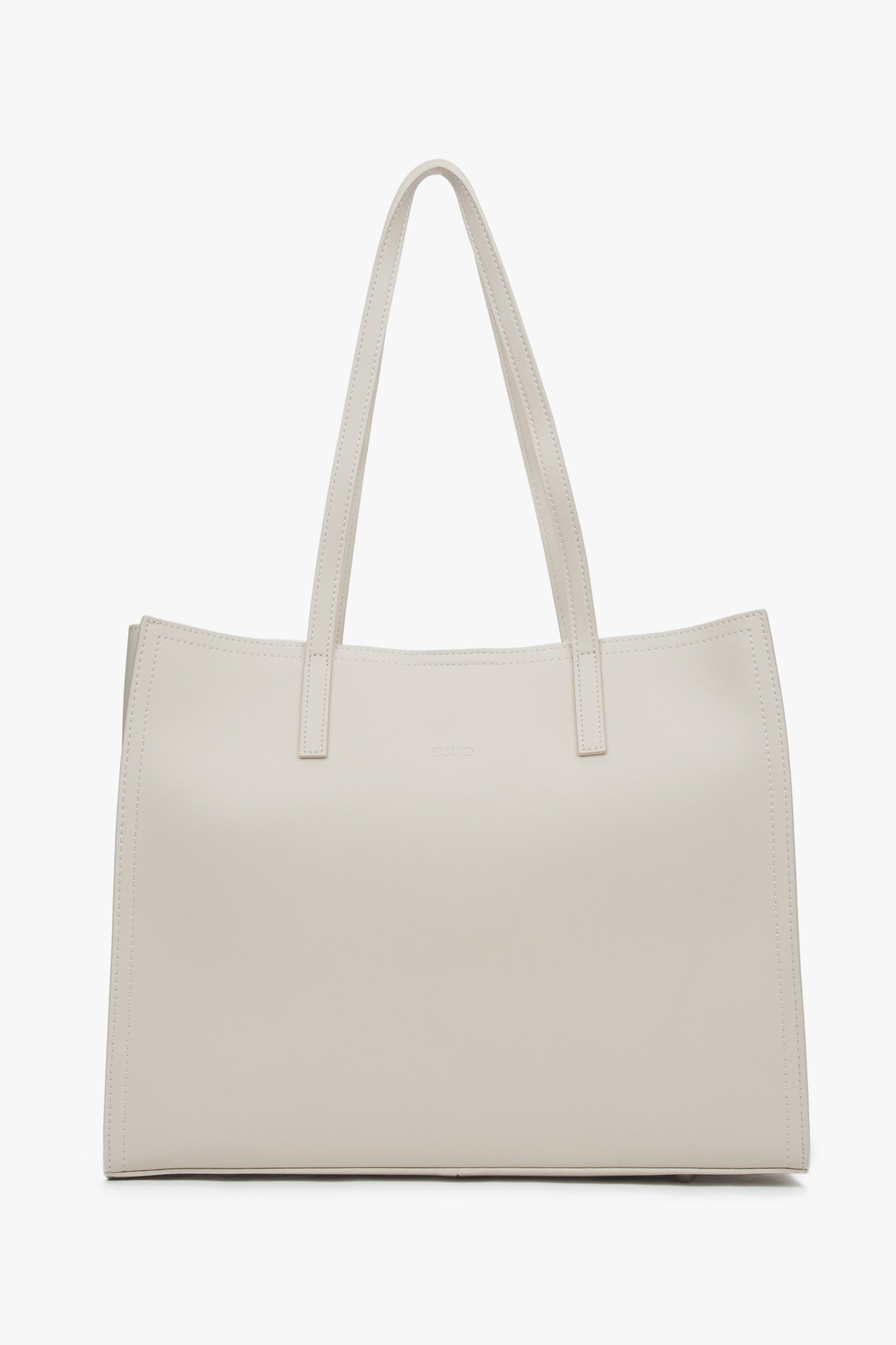 Mlecznobeżowa skórzana torebka damska typu shopper Estro ER00117104.