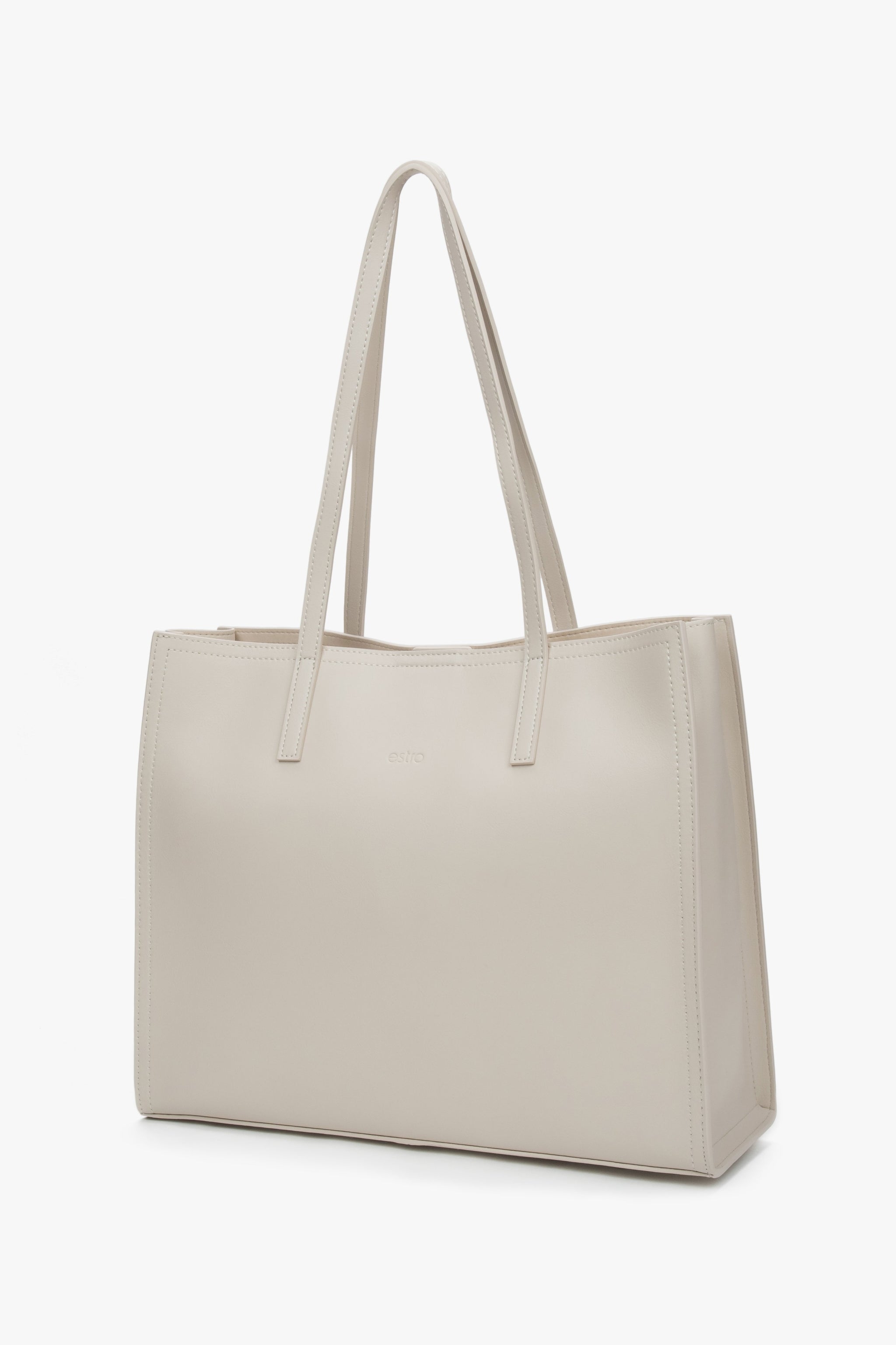 Damska mlecznobeżowa skórzana torebka typu shopper Estro.