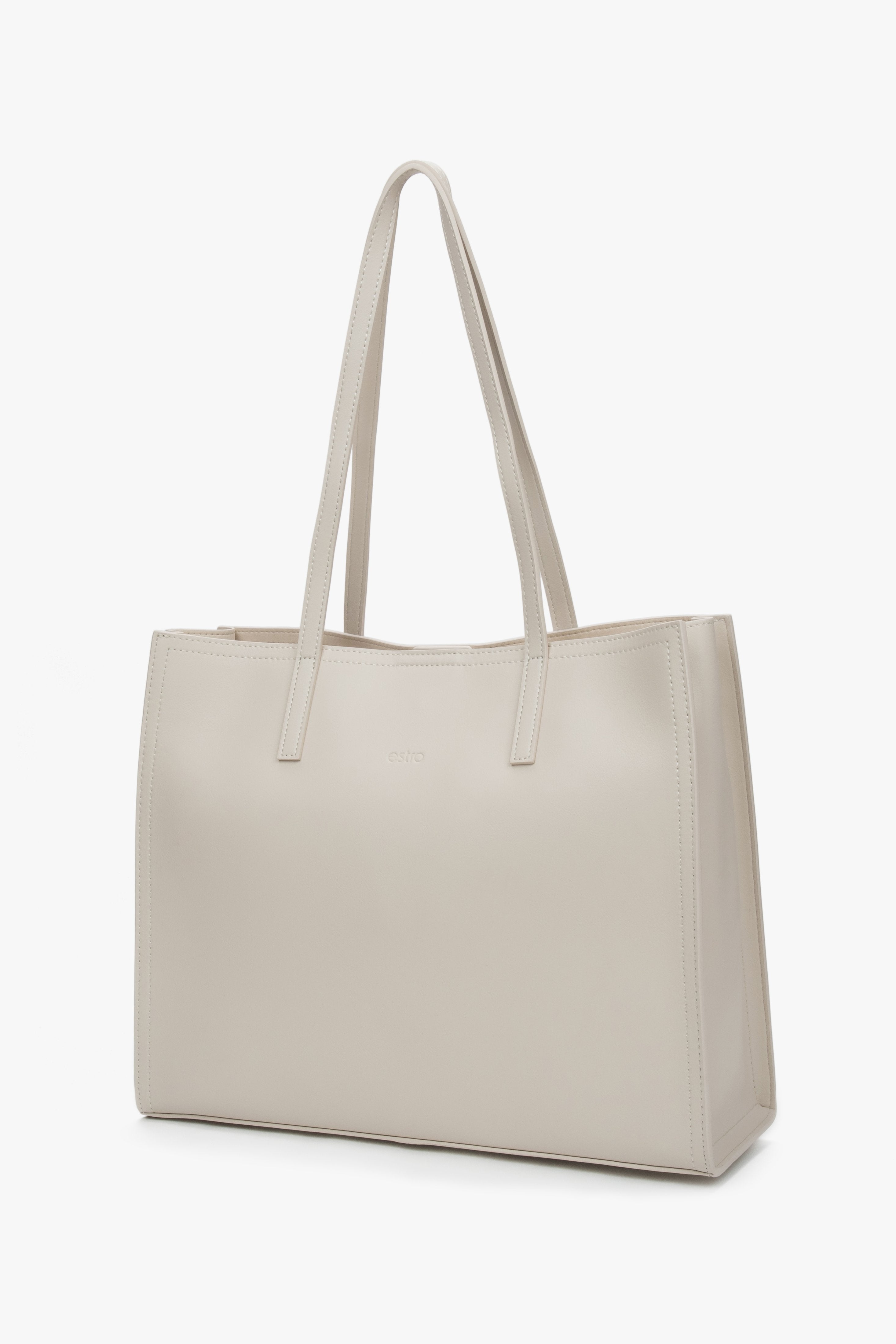 Damska mlecznobeżowa skórzana torebka typu shopper Estro.