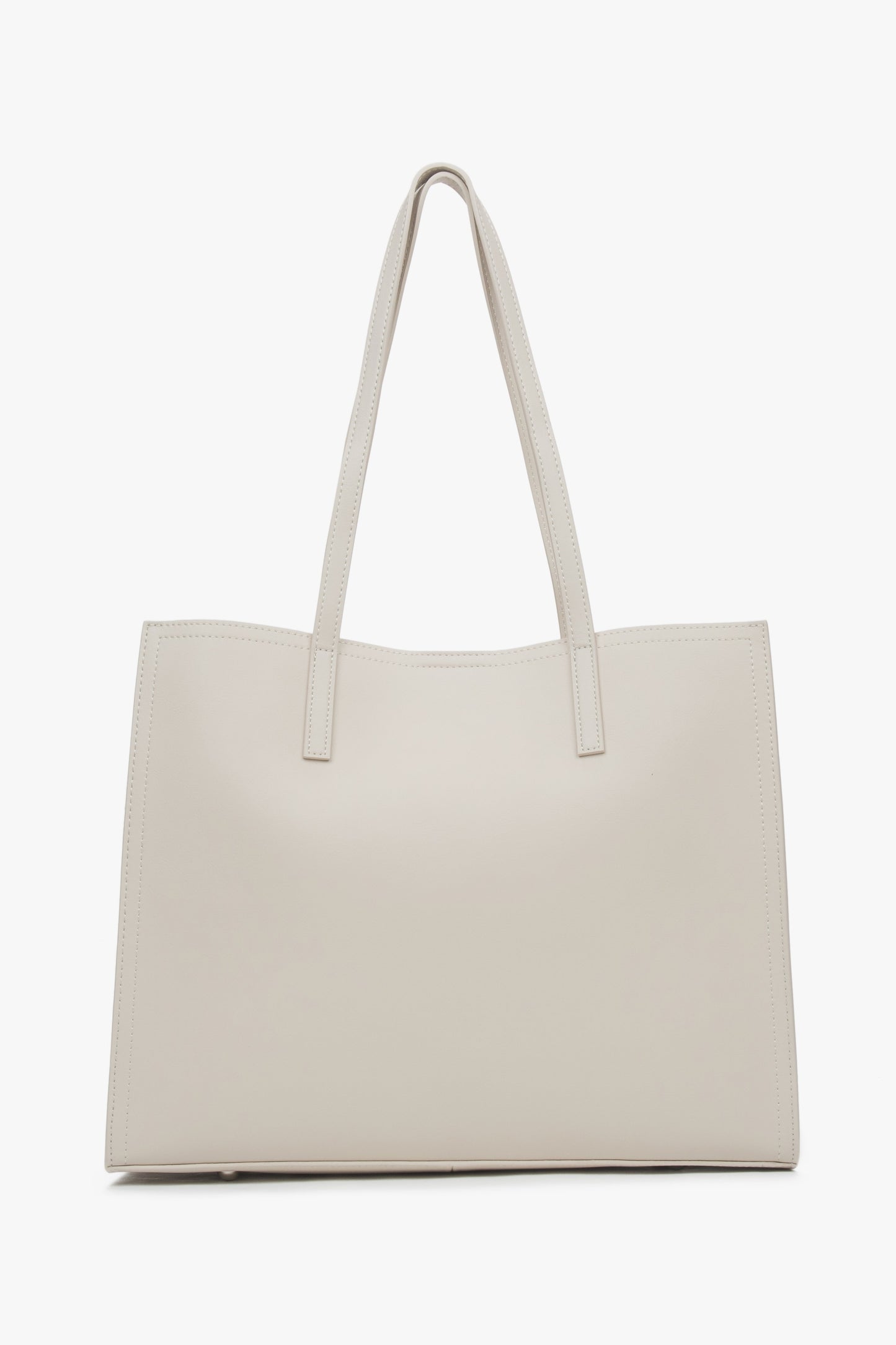 Ze skóry naturalnej, mlecznobeżowa torebka damska typu shopper Estro.