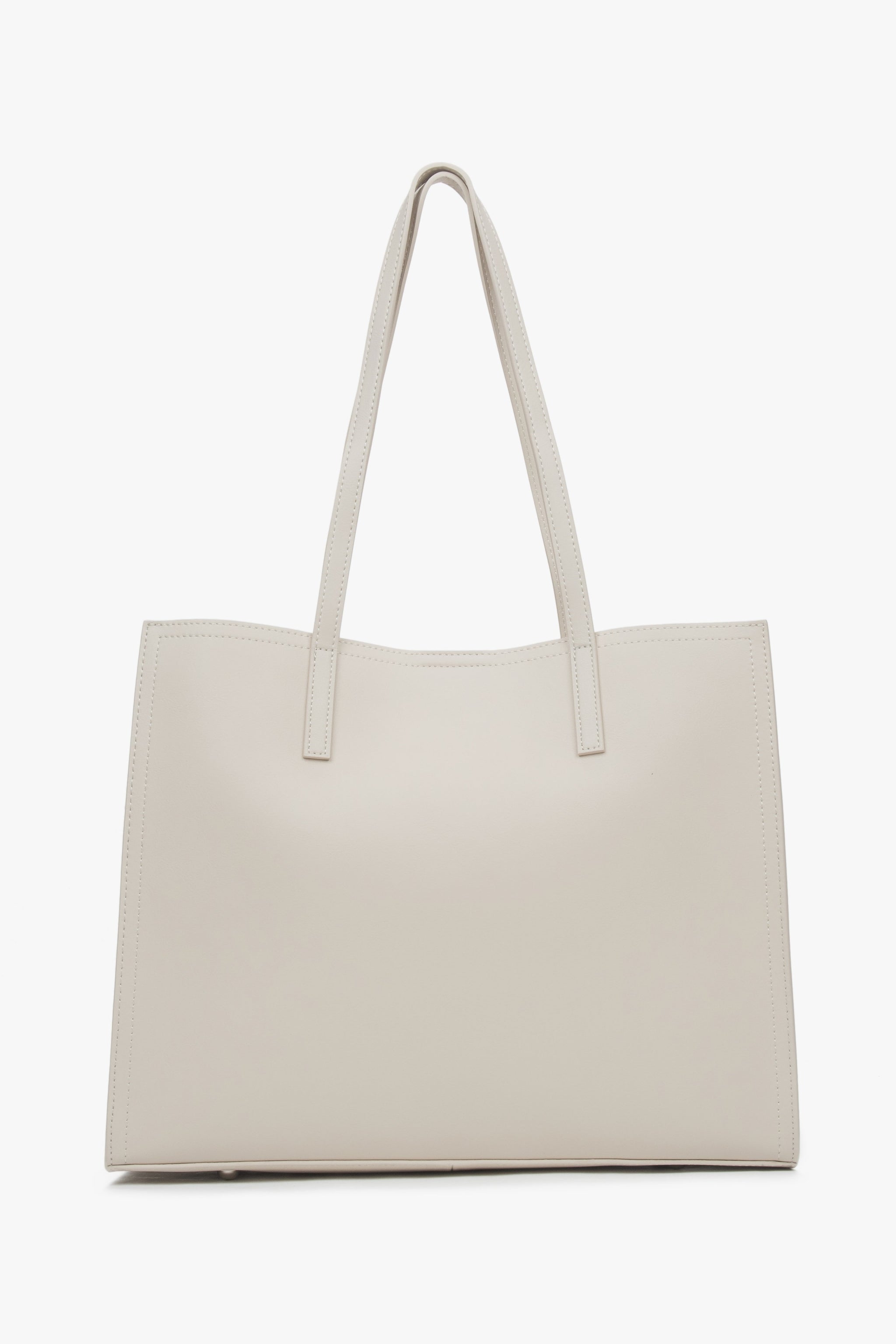 Ze skóry naturalnej, mlecznobeżowa torebka damska typu shopper Estro.