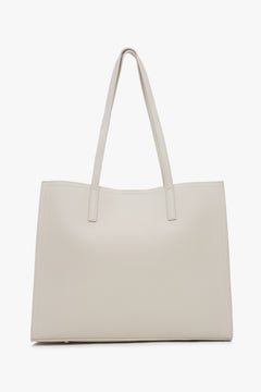 Ze skóry naturalnej, mlecznobeżowa torebka damska typu shopper Estro.