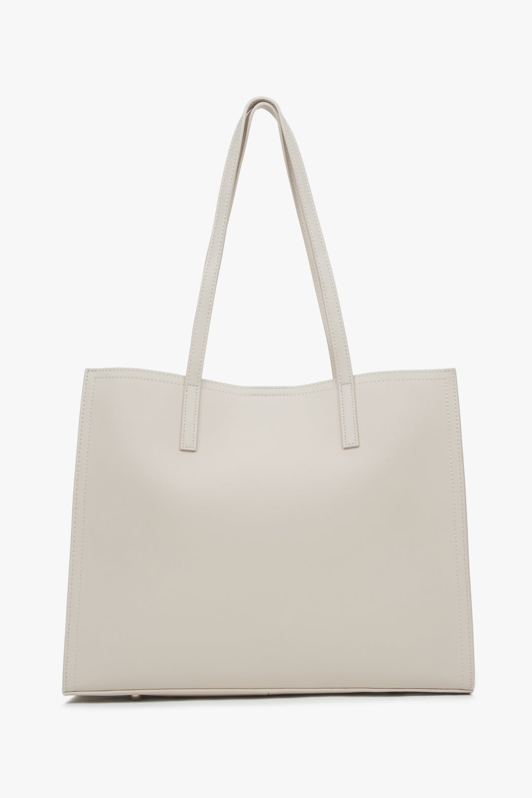Ze skóry naturalnej, mlecznobeżowa torebka damska typu shopper Estro.