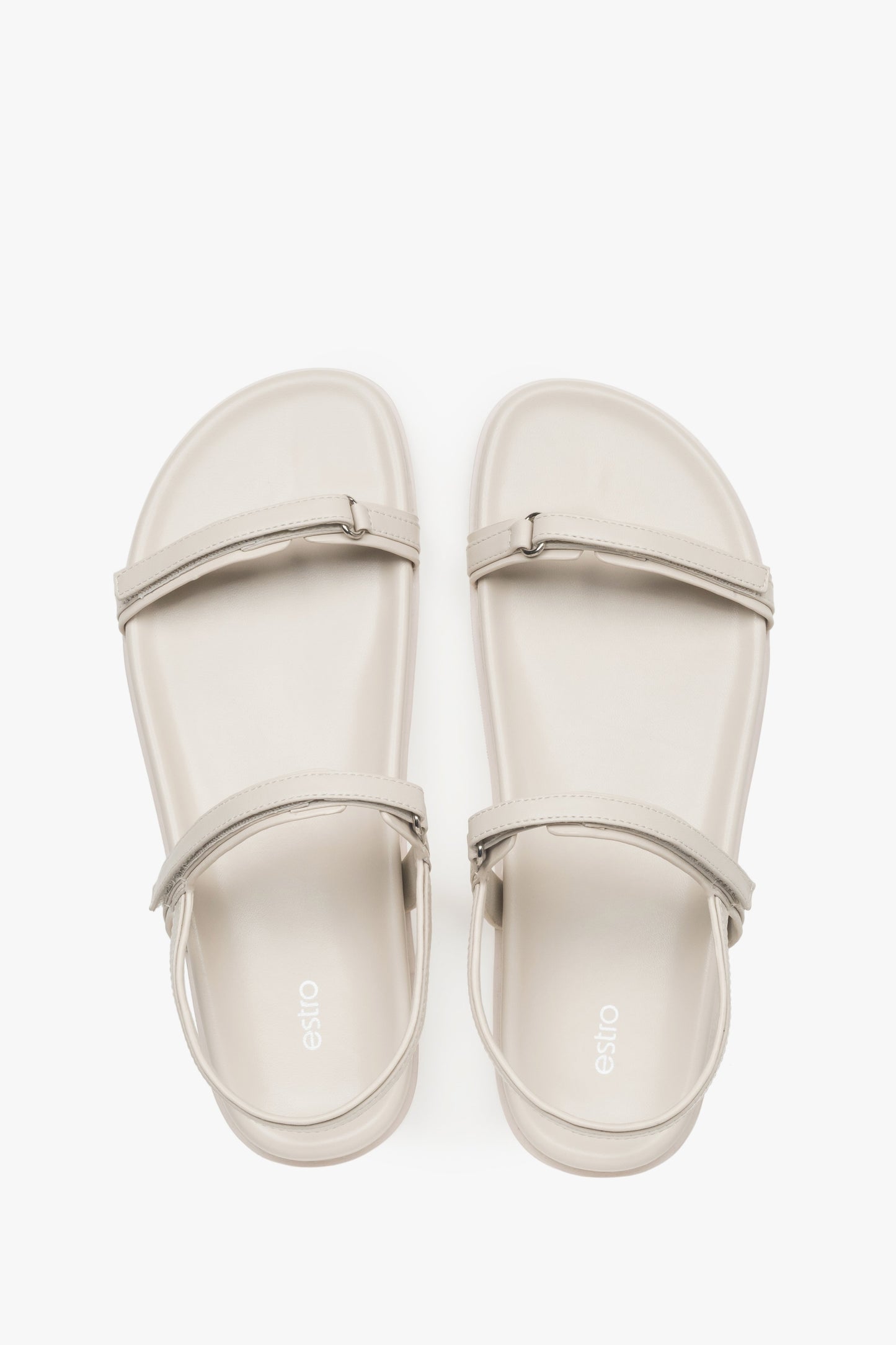 Sandały damskie, mlecznobiałe, na płaskiej podeszwie, ze skóry naturalnej, Estro.