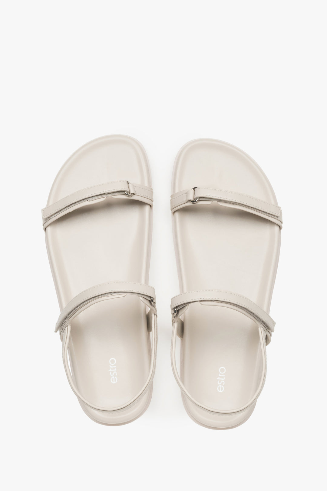 Sandały damskie, mlecznobiałe, na płaskiej podeszwie, ze skóry naturalnej, Estro.