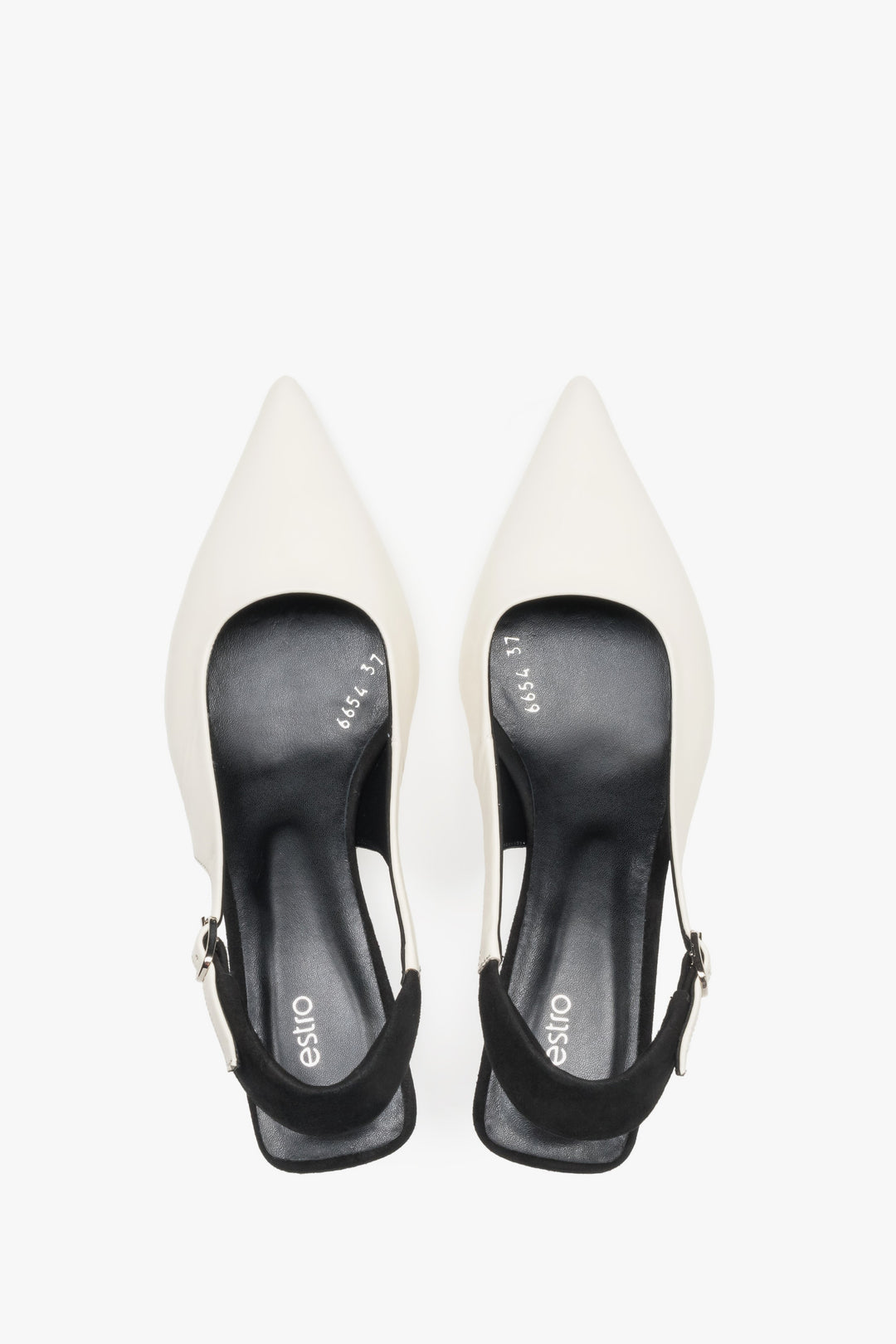 Czółenka damskie typu slingback, mlecznobiało-czarne, na obcasie kitten heel, Estro ER00119766.