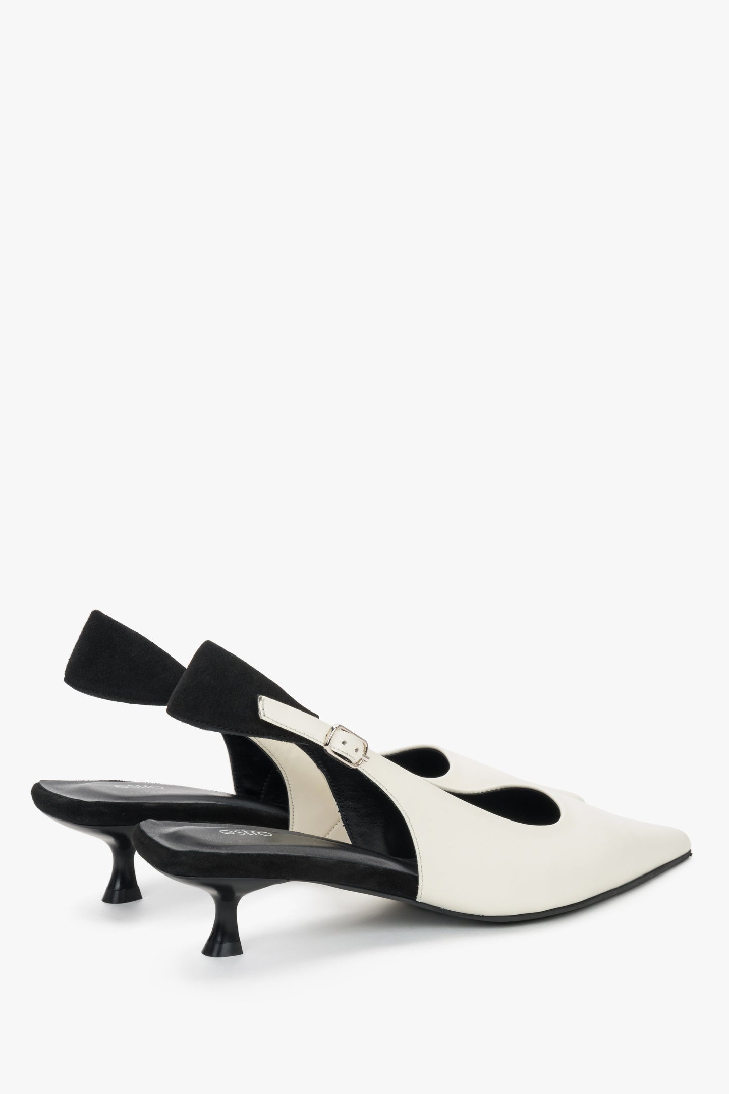 Mlecznobiało-czarne czółenka damskie Estro ER00119766, typu slingback, na obcasie kitten heel.