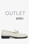 Mleczno-beżowe mokasyny damskie ze skóry naturalnej ze srebrnym łańcuszkiem Estro OUTLET