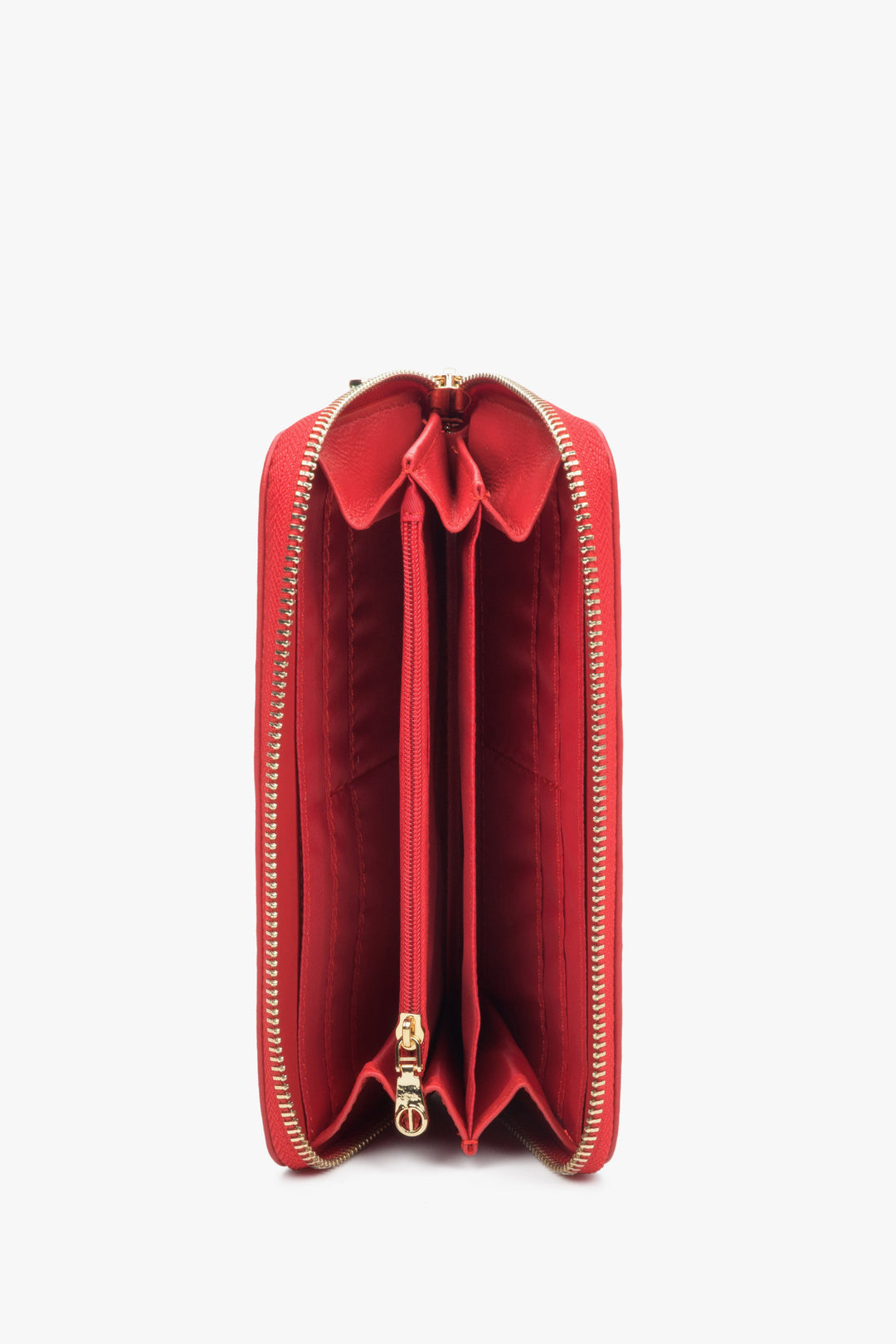 Damski duży portfel w kolorze czzerwonym marki Estro z suwakiem - wnętrze.