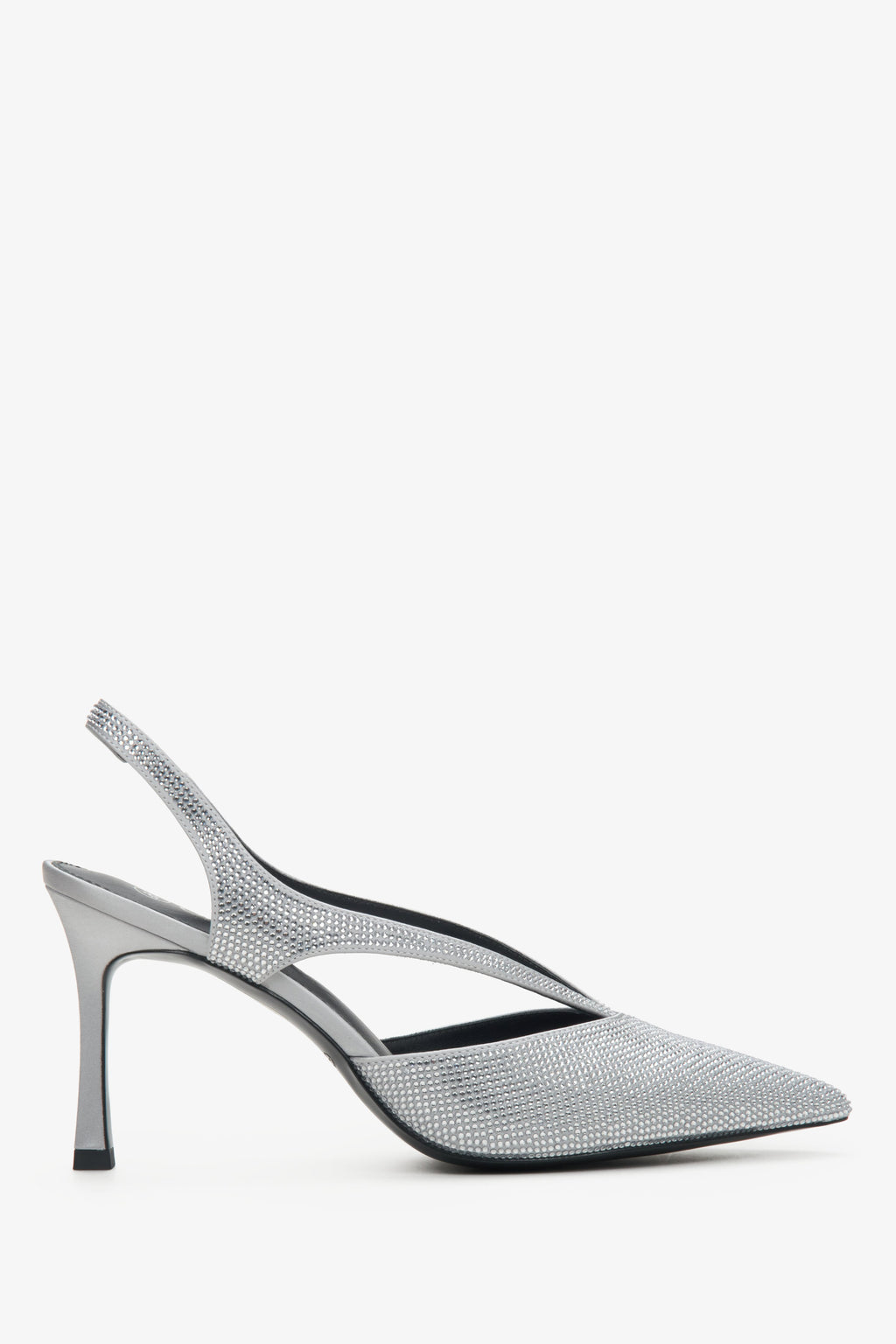Srebrne czółenka damskie typu slingback z kryształkami Estro ER00114305