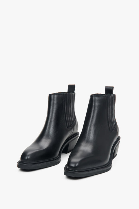 Czarne, niskie kowbojki damskie z włoskiej skóry naturalnej Premium Estro ER00118075.