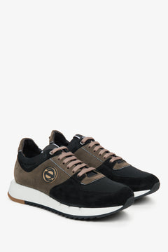 Skórzano-welurowe czarno-brązowe sneakersy męskie Estro.