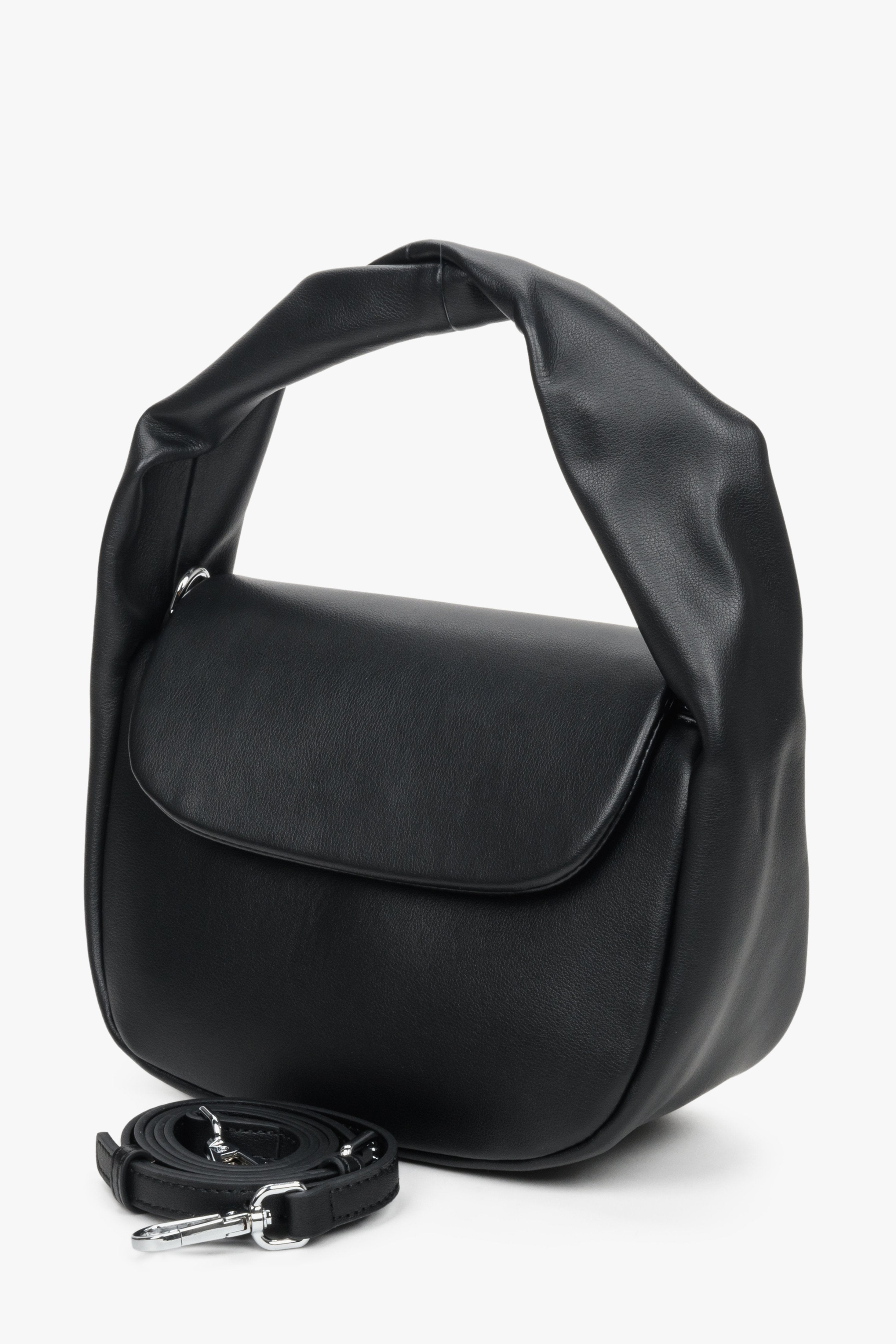 Damska, mała torebka do ręki w kolorze czarnym ze skóry naturalnej marki Estro - prezentacja zestawu.