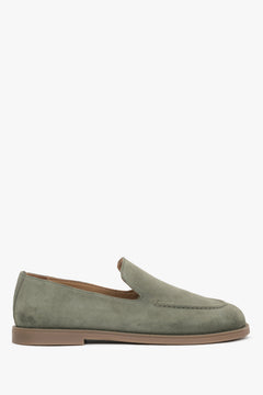 Oliwkowe mokasyny damskie typu barefoot z włoskiego weluru naturalnego Premium Estro ER00119488.