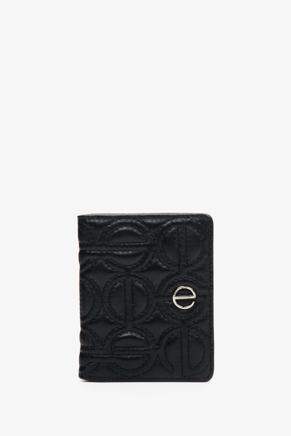 Mały skórzany portfel damski w kolorze czarnym ze srebrnymi okuciami Estro ER00113655