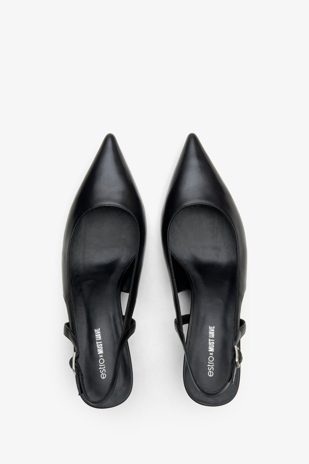 Skórzane slingbacki Estro x MustHave w kolorze czarnym - prezentacja obuwia z góry.