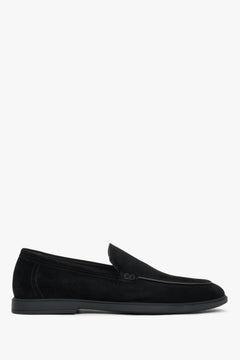 Podłużne czarne loafersy męskie z weluru naturalnego Estro ER00119403.