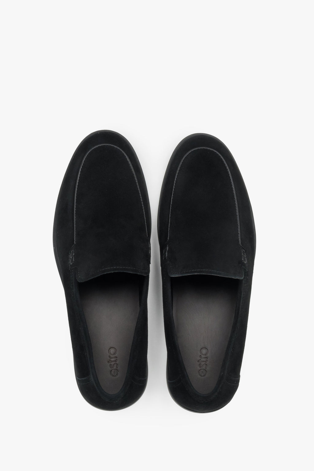 Loafersy męskie podłużne, czarne, z weluru naturalnego, Estro.