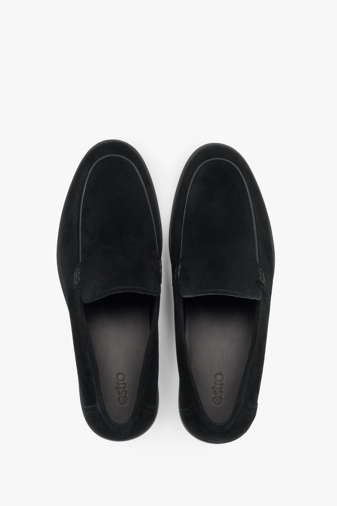 Loafersy męskie podłużne, czarne, z weluru naturalnego, Estro.