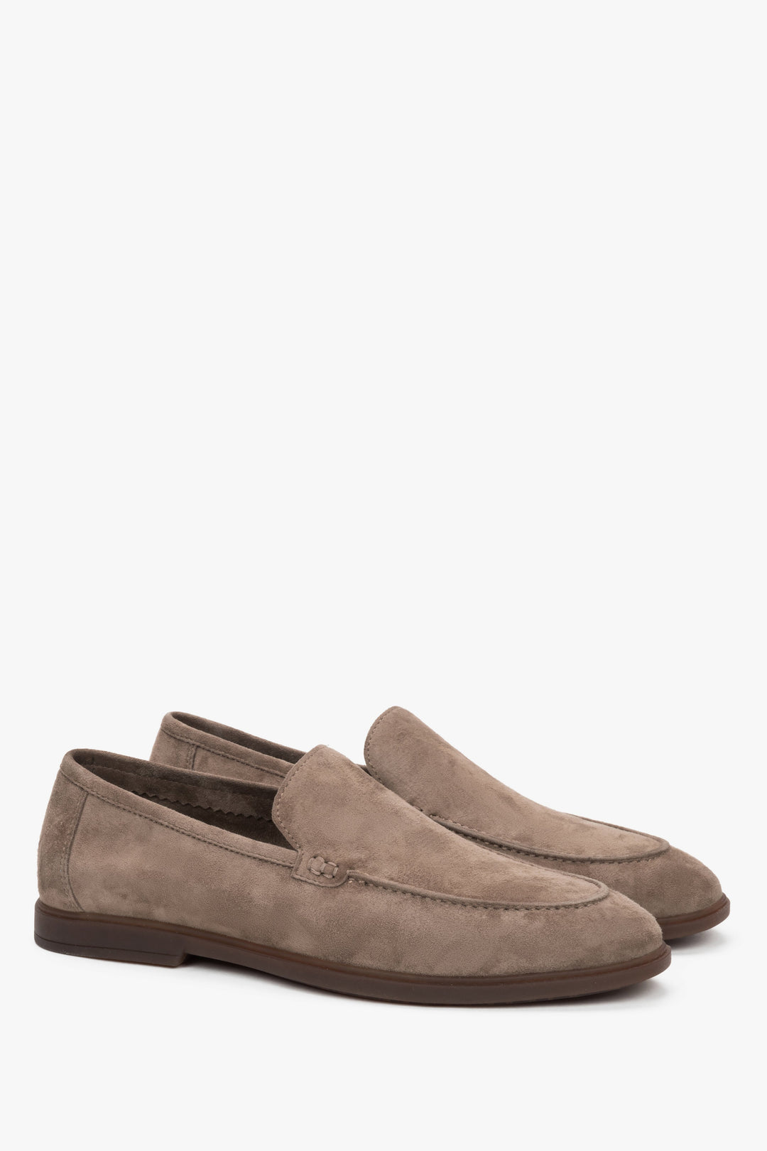 Loafersy męskie podłużne, khaki, z weluru naturalnego, Estro.