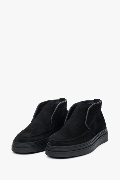 Męskie podwyższane, ocieplane mokasyny z włoskiego weluru naturalnego Premium Estro ER00118127.