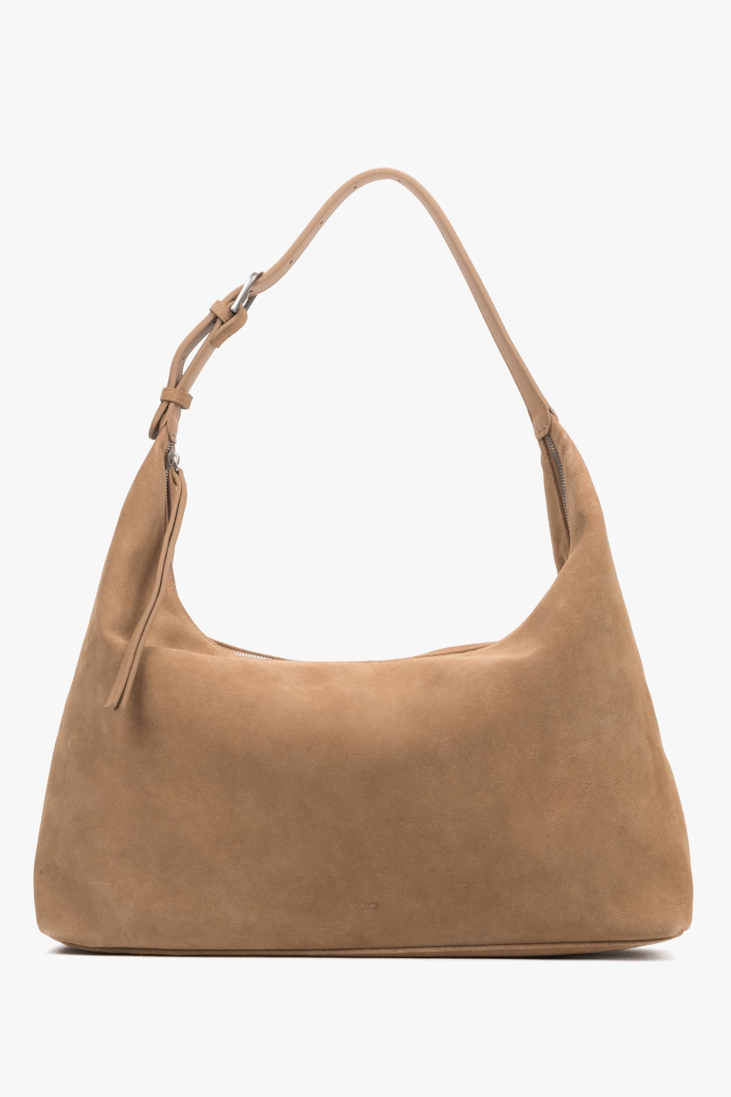 Pojemna beżowa shopperka damska z weluru naturalnego Estro ER00119537.